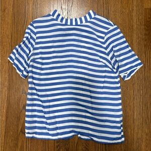 Banana Republic Blue and White Striped Mock Neck Short Sleeve blouse